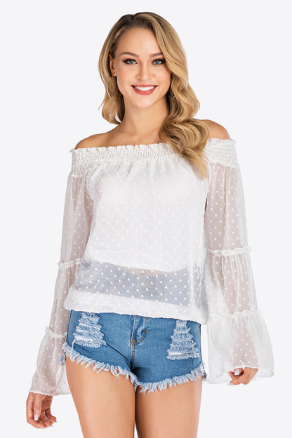 Swiss Dot White Off-Shoulder Blouse