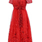 Sequin Leaf Embroidery Tie Front Short Sleeve Dress