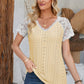 Eyelet V-Neck Lace Short Sleeve T-Shirt