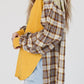 Plaid Notched Neck Slit Blouse