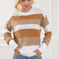 LoveByHannah Striped Round Neck Ochre Long Sleeve Knit Top