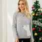 Winter Themed Round Neck Long Sleeve Sweater