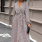 Slit Printed Surplice Balloon Sleeve Dress
