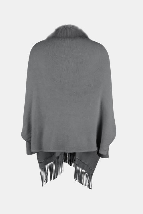 BeautifulMe Fringe Open Front Long Sleeve Poncho