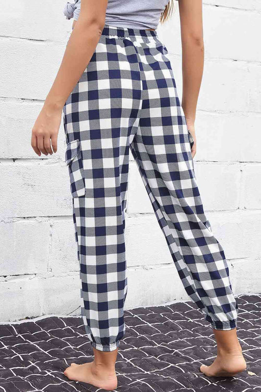 CruzinDrawers Plaid Elastic Gray High Waist Cargo Pants