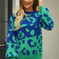 Leopard Round Neck Dropped Shoulder Sweater