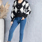 Geometric Button Up Dropped Shoulder Cardigan