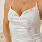 Women's DentaCosmo Sequin Spaghetti Strap Mini Wrap Dress