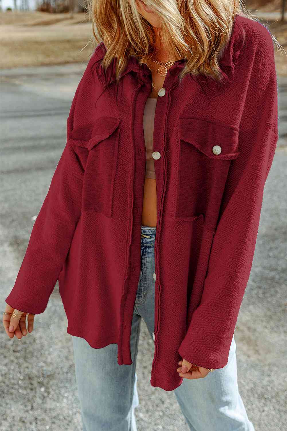 FashionToFigureTrends Full Size Button Down Long Sleeve Jacket