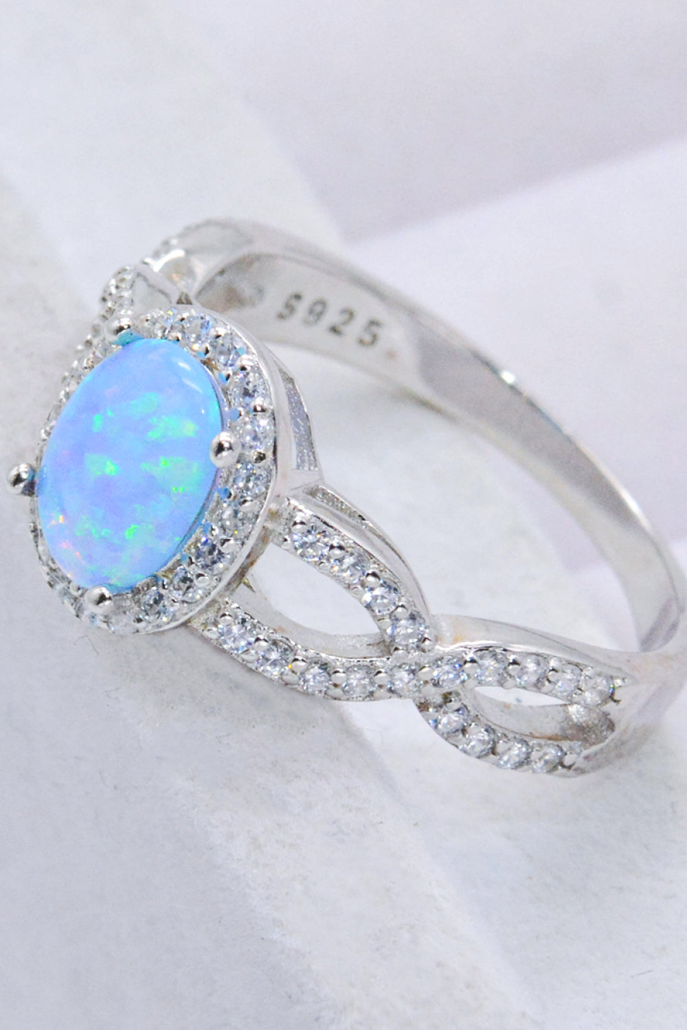 Sky Blue 925 Sterling Silver Opal Halo Ring