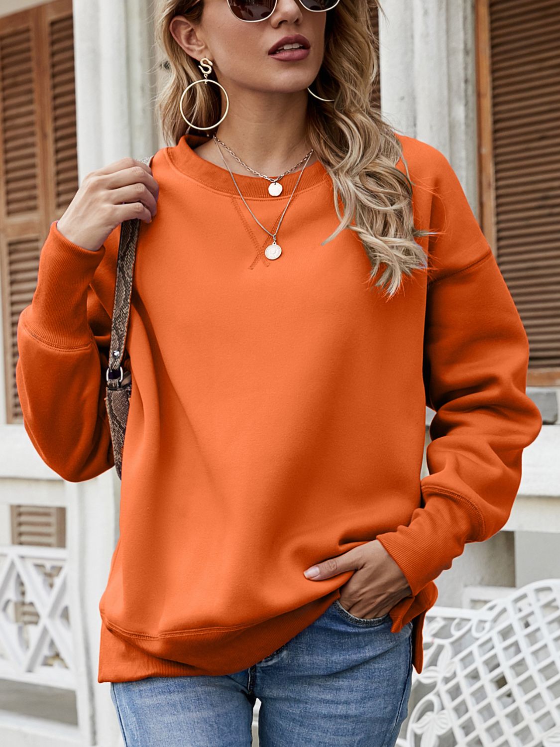 Malibu Dreams Dropped Shoulder Slit Sweatshirt