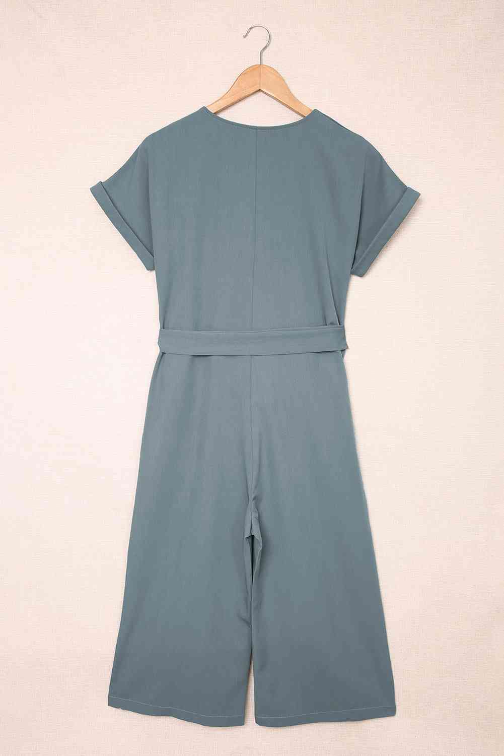 DuskJumpers Tie-Waist Buttoned Cropped Jumpsuit