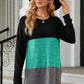 Color Block Round Neck Long Sleeve T-Shirt