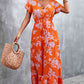 Full Size Floral Buttoned Drawstring Waist Tiered Dress