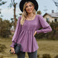 Full Size Puff Sleeve Pleated Blouse