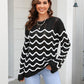 Hannah&Mea Wave Pattern Round Neck Long Sleeve Sweater