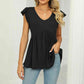 Full Size V-Neck Flutter Sleeve Babydoll Blouse