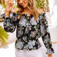Women's Full Size Floral Tied Off-Shoulder Flounce Sleeve Peplum Blouse