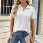 Pocketed Johnny Collar Short Sleeve Blouse