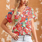 Printed Notched Short Sleeve Blouse