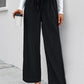 High Waist Ruched Tie Front Wide Leg Pants