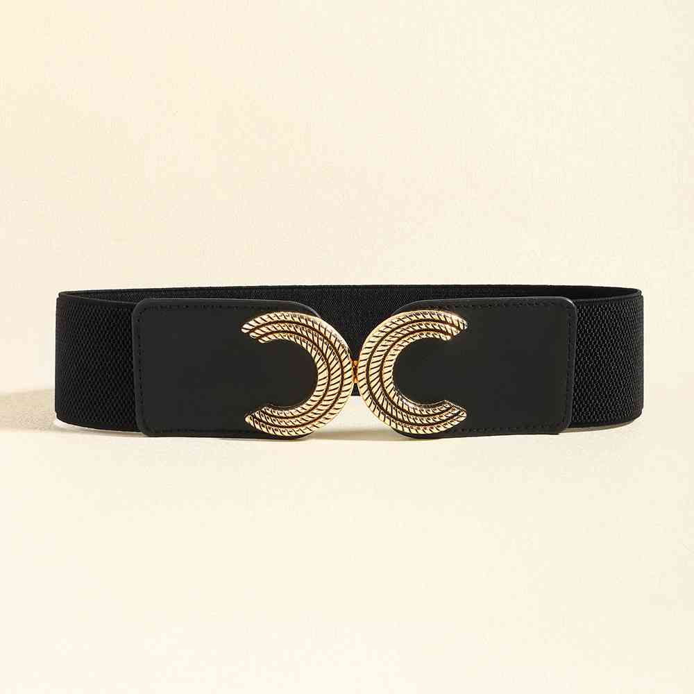 ChicBelts Ivory Double C Buckle Elastic Belt