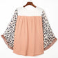 Plus Size Leopard Ruffle Trim Long Sleeve Blouse
