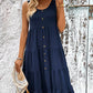 Women's Decorative Button Scoop Neck Tiered Sleeveless Dress