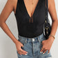 SEASIDE Spliced Lace Deep V Sleeveless Bodysuit