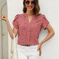 Heart Print Notched Petal Sleeve Blouse