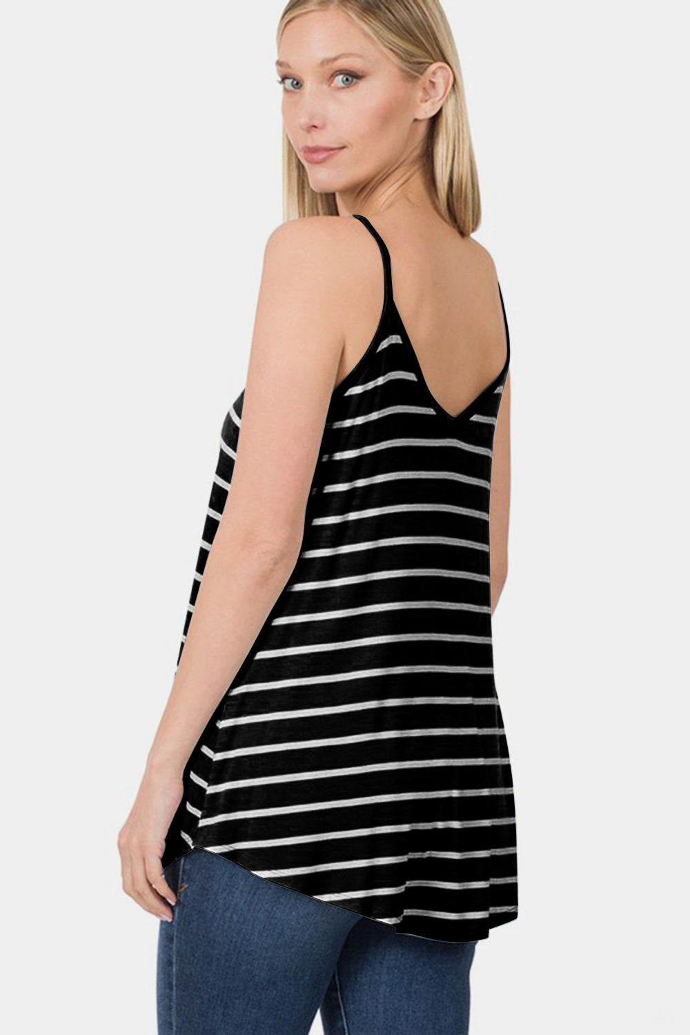Zenana Striped V-Neck Curved Hem Cami *
