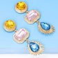 Geometrical Shape Zinc Alloy Frame Glass Dangle Earrings