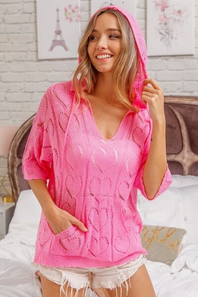 BiBi Openwork Heart Hooded Knit Top - Brand BiBi