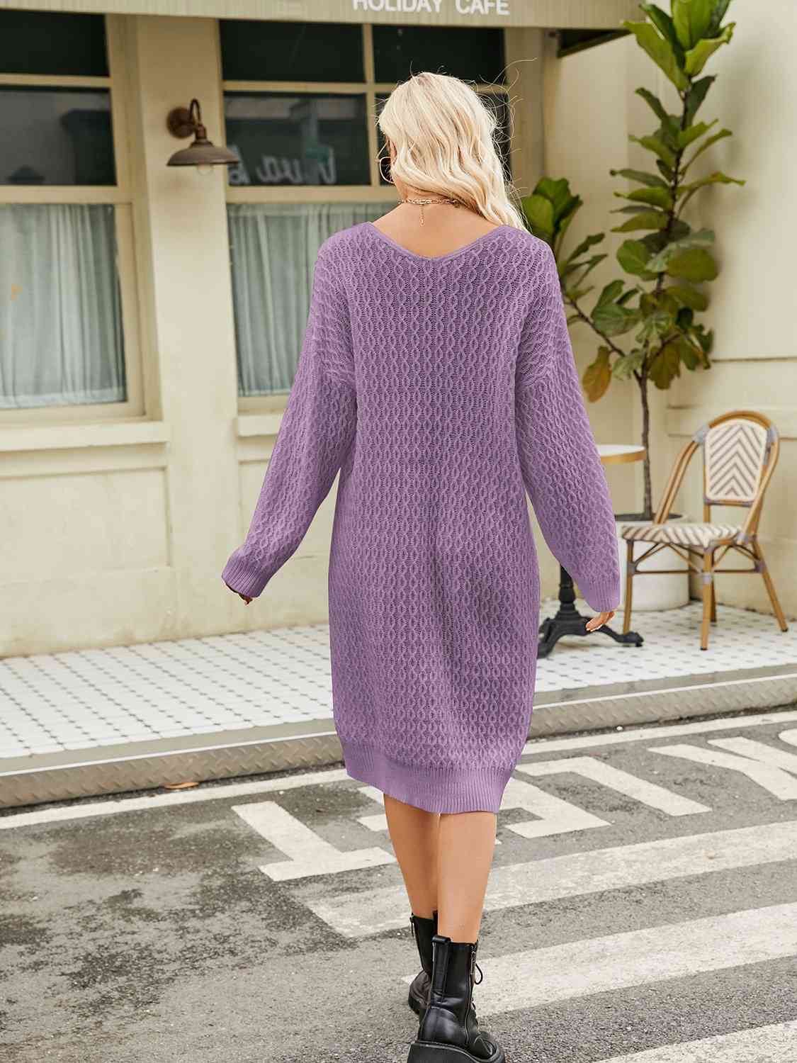 CozyWonders V-Neck Long Sleeve Sweater Dress