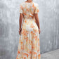 Full Size Floral Buttoned Drawstring Waist Tiered Dress