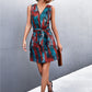 Women's Printed Zip Detail Belted Sleeveless Dress