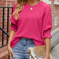 Full Size Round Neck Smocked Lantern Sleeve Blouse