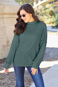 Basic Bae Full Size Ribbed Exposed Seam Mock Neck Knit Top *