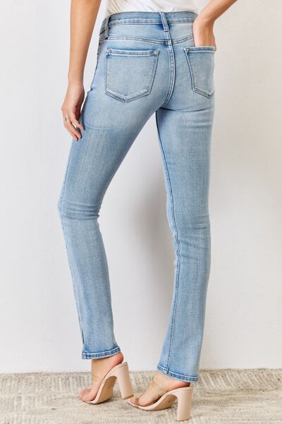 Kancan Full Size Mid Rise Y2K Slit Bootcut Jeans *