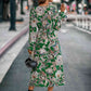 Printed Tie Front Surplice Flounce Sleeve Dress
