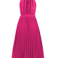 Pleated Spaghetti Strap Tie Waist Midi Dress