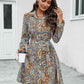 Printed Collared Neck Long Sleeve Dress