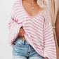 Striped Drop Shoulder V-Neck Sweater