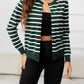 AuroraBlissX Striped Round Neck Long Sleeve Buttoned Knit Top