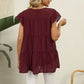 Full Size Swiss Dot Round Neck Tiered Blouse