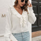TrendiStyles Ruffle Trim Button-Down Dropped Shoulder Sweater 🦋
