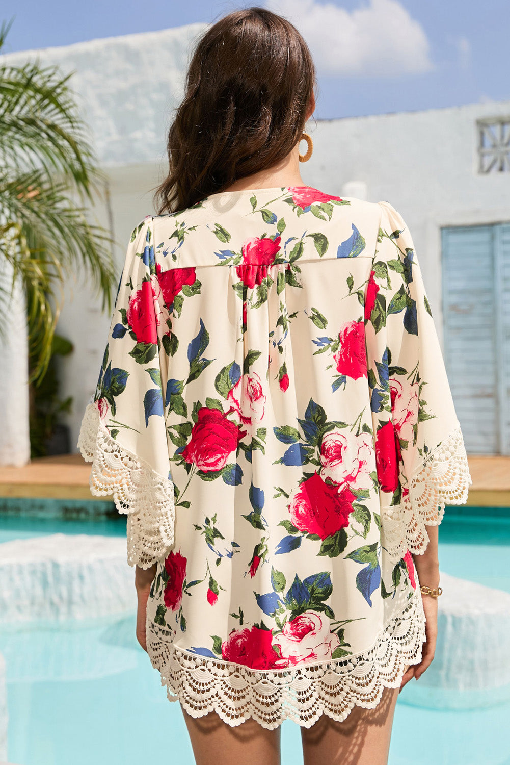 Sophia & Grace Floral Print Flounce Sleeve Cardigan