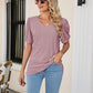 Full Size Eyelet Puff Sleeve V-Neck Top