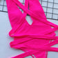 EROTICSUN Halter Neck Deep V Tied One-Piece Swimsuit