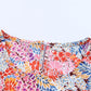 Full Size Floral Short Flounce Sleeve Blouse